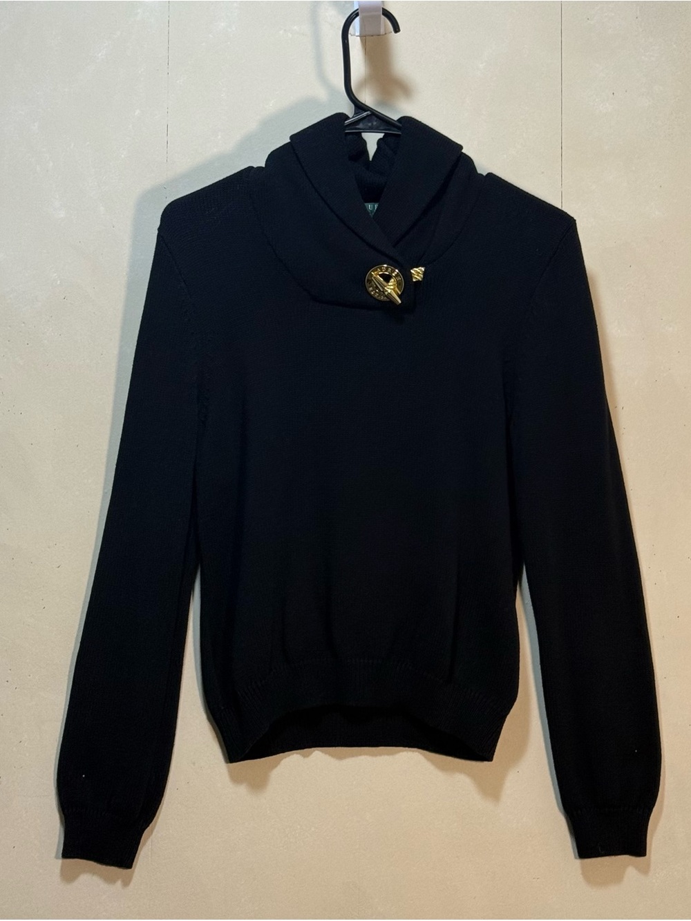 Lauren Ralph Lauren Petite Gold Clasp Shawl Collar Sweater Women’s Sz M Petite